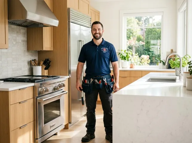 Appliance Repair Hero technician in a Agawam, MA kitchen after an appliance repair